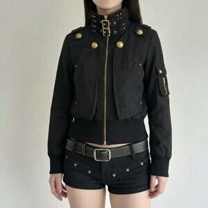 Fitted Funnel Neck Jacket Gold Hardware Berlin Techno Office Siren Goth New